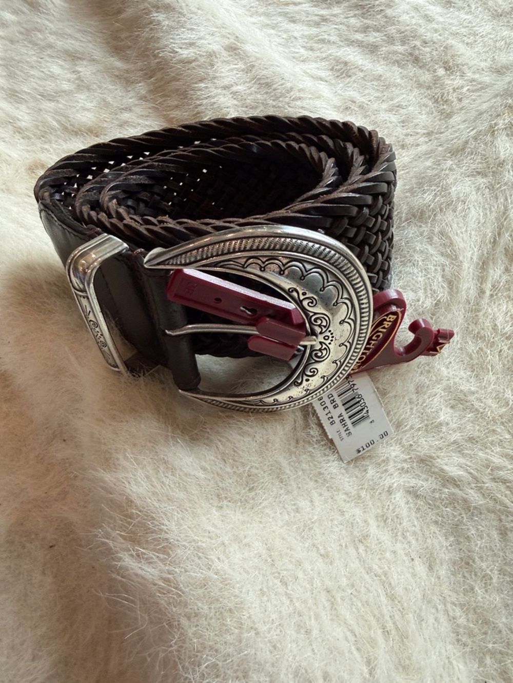 Brighton Woven Brown Leather Women's Belt with Decorative Silver Buckle